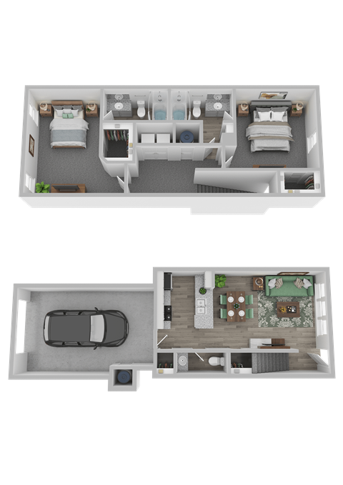 Floor plan for 2 beds, 2.5 baths, 1182 sqft